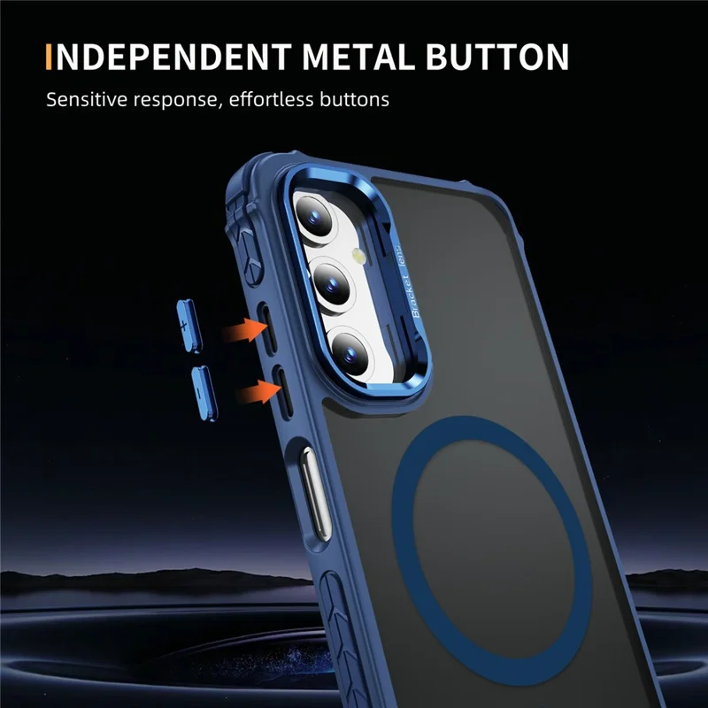 For Samsung Galaxy A35 5G Case with Lens Kickstand Matte Back Cover Magnetic Case - Blue