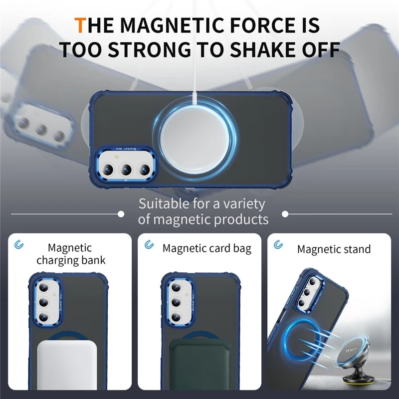 For Samsung Galaxy A35 5G Case with Lens Kickstand Matte Back Cover Magnetic Case - Blue