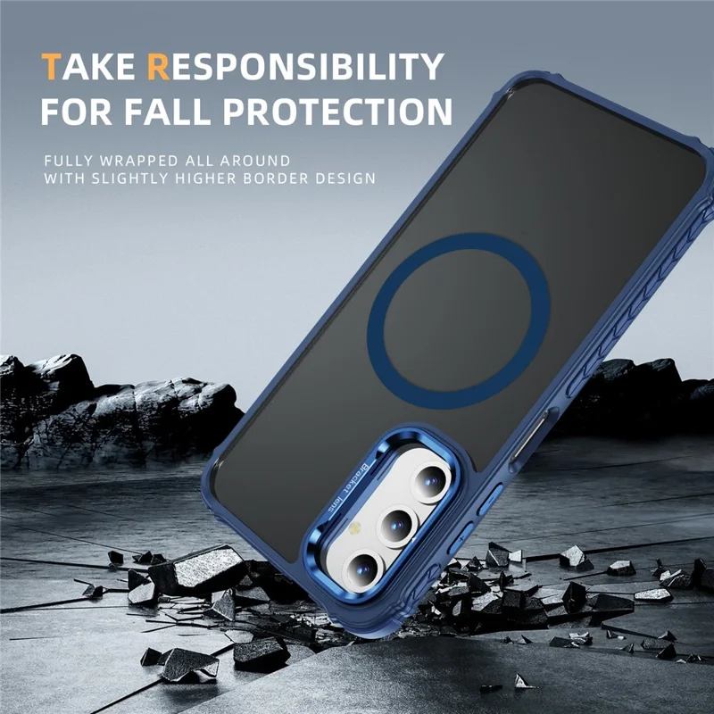 For Samsung Galaxy A35 5G Case with Lens Kickstand Matte Back Cover Magnetic Case - Blue