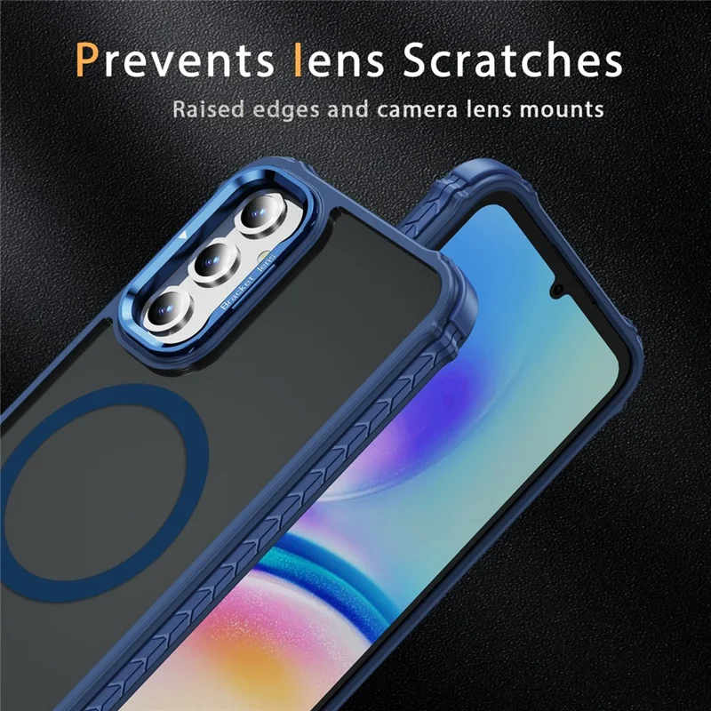 For Samsung Galaxy A35 5G Case with Lens Kickstand Matte Back Cover Magnetic Case - Blue