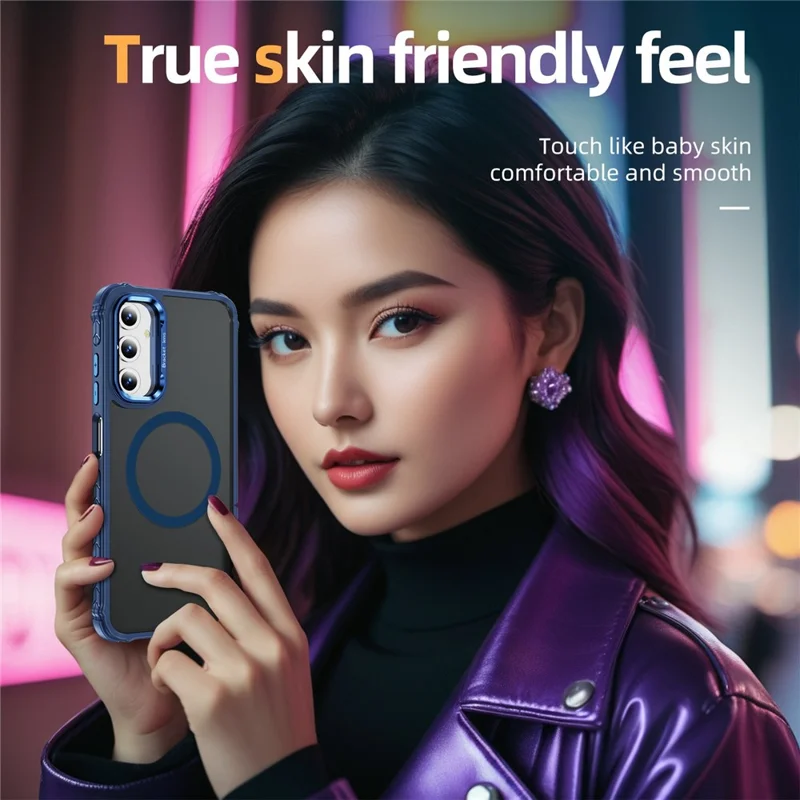 For Samsung Galaxy A35 5G Case with Lens Kickstand Matte Back Cover Magnetic Case - Blue