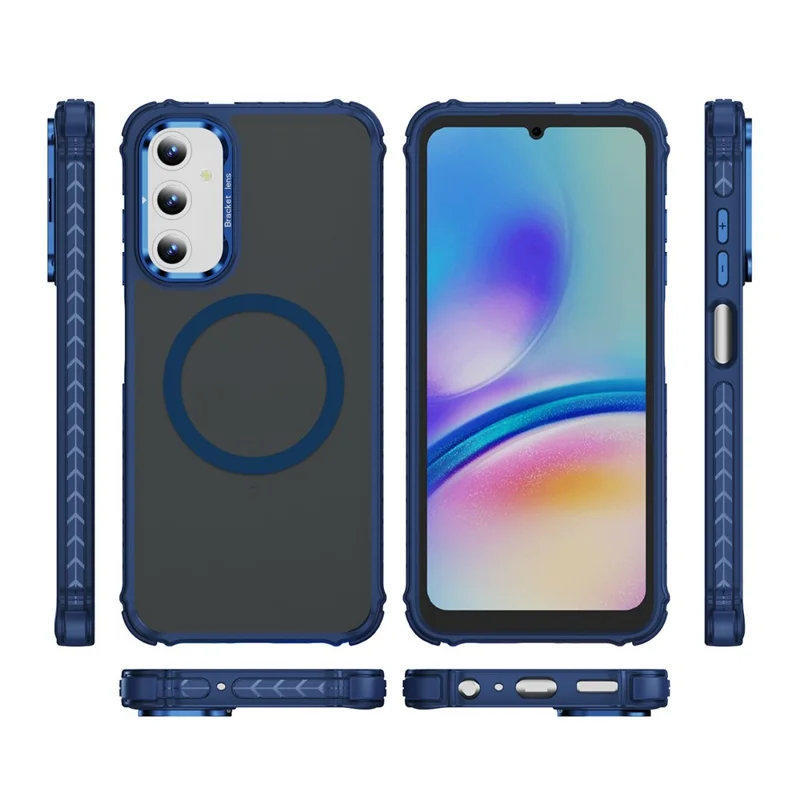 For Samsung Galaxy A35 5G Case with Lens Kickstand Matte Back Cover Magnetic Case - Blue