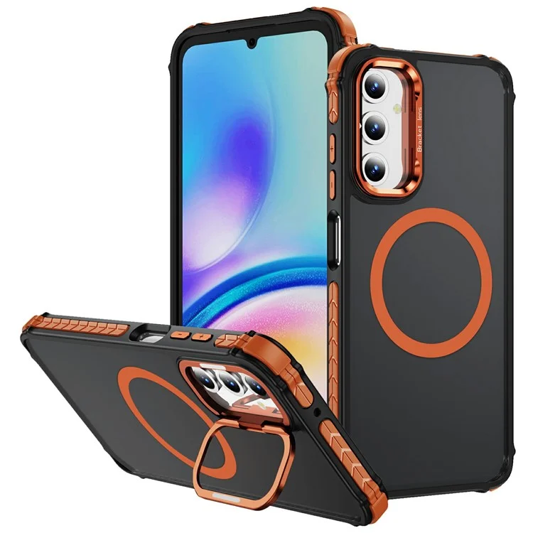 Pour étui Samsung Galaxy A55 5G avec objectif et support Kickstand Coque de protection matte compatible avec MagSafe - Orange
