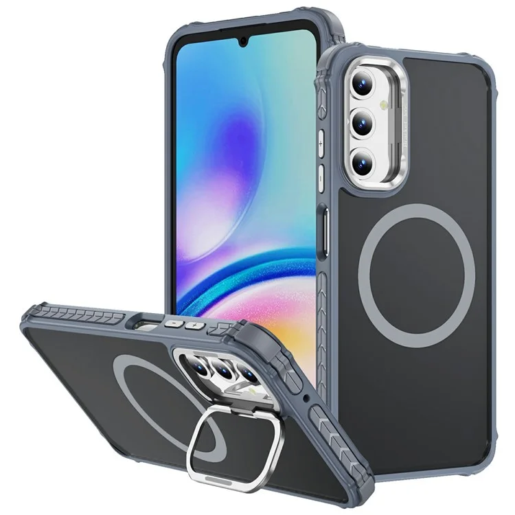 For Samsung Galaxy A55 5G Case with Lens Kickstand Matte Back Cover Compatible with MagSafe - Grey