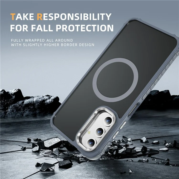 For Samsung Galaxy A55 5G Case with Lens Kickstand Matte Back Cover Compatible with MagSafe - Grey