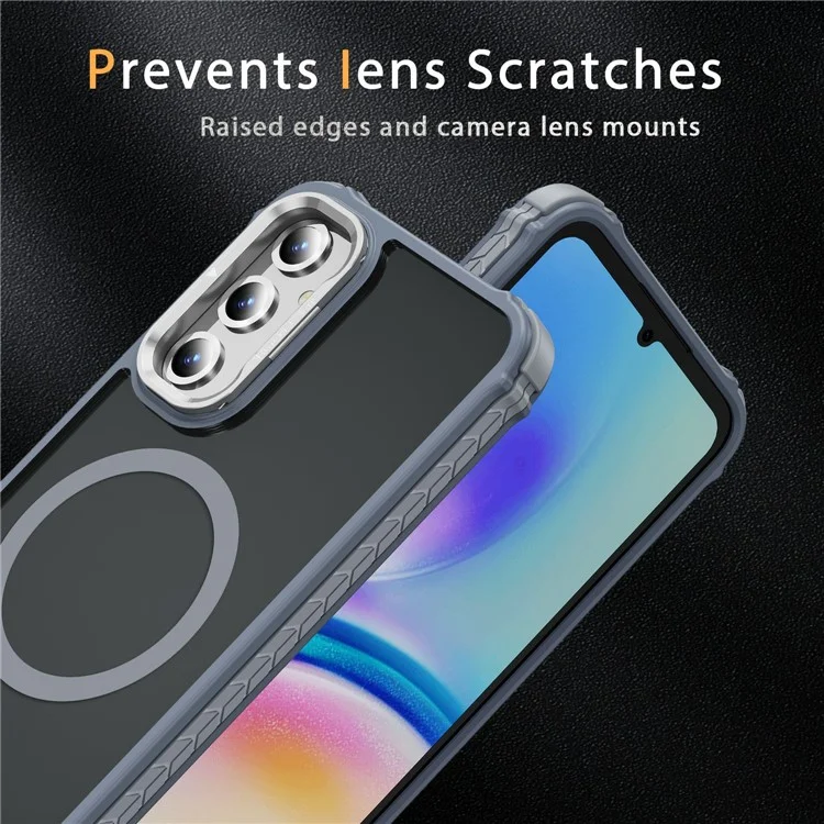 For Samsung Galaxy A55 5G Case with Lens Kickstand Matte Back Cover Compatible with MagSafe - Grey
