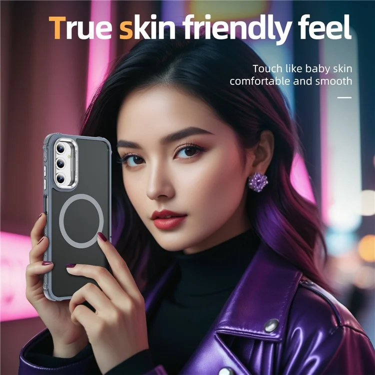 For Samsung Galaxy A55 5G Case with Lens Kickstand Matte Back Cover Compatible with MagSafe - Grey