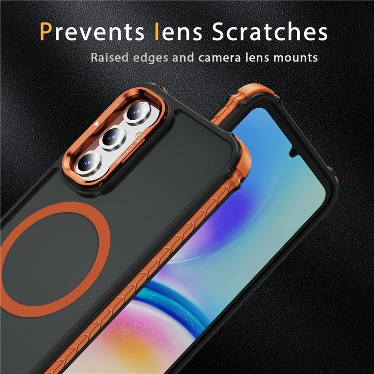 Pour Samsung Galaxy S24 FE Étui avec objectif Kickstand Matte Back Cover Compatible avec MagSafe - Orange