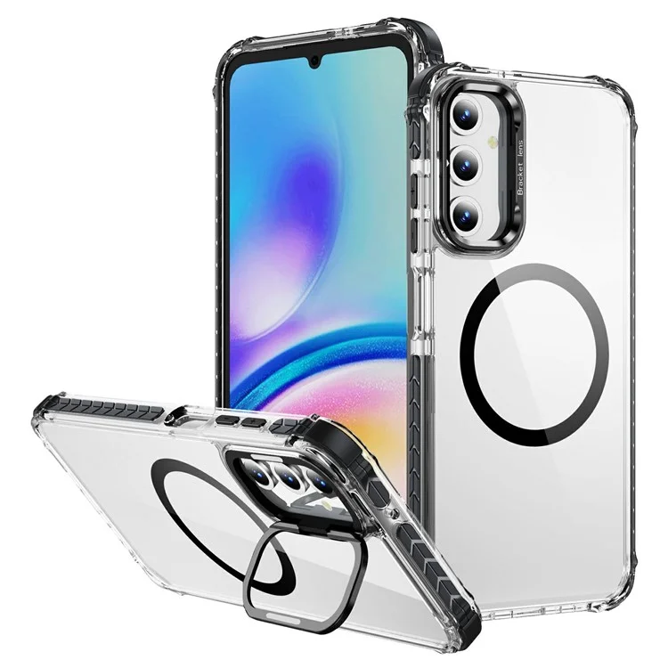 For Samsung Galaxy A16 5G  /  A16 4G Clear Phone Case with Lens Kickstand Cover Compatible with MagSafe - Black