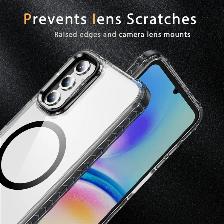 For Samsung Galaxy A16 5G  /  A16 4G Clear Phone Case with Lens Kickstand Cover Compatible with MagSafe - Black
