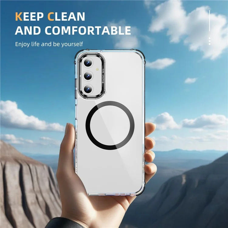 For Samsung Galaxy A16 5G  /  A16 4G Clear Phone Case with Lens Kickstand Cover Compatible with MagSafe - Black