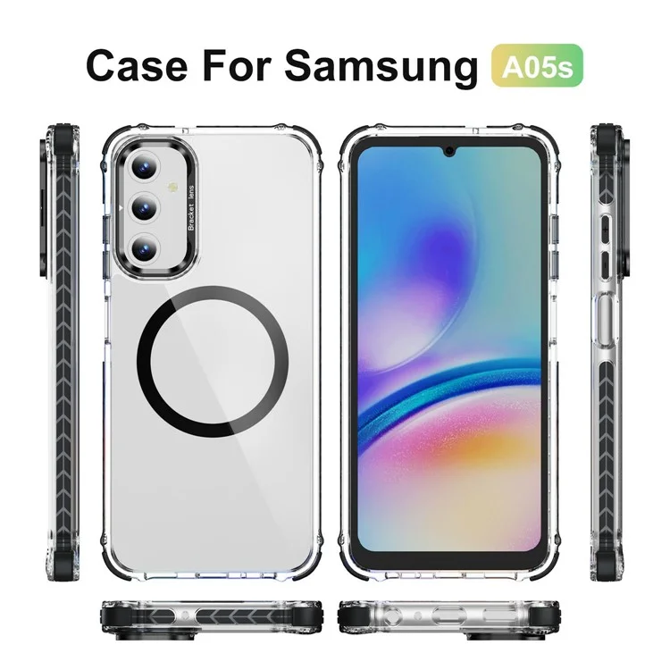 For Samsung Galaxy A16 5G  /  A16 4G Clear Phone Case with Lens Kickstand Cover Compatible with MagSafe - Black