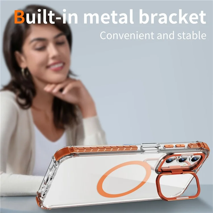 Para Samsung Galaxy A25 5G (Global) (161.0 x 76.5 x 8.3mm) Funda de teléfono transparente con soporte para lente Compatible con MagSafe - Naranja