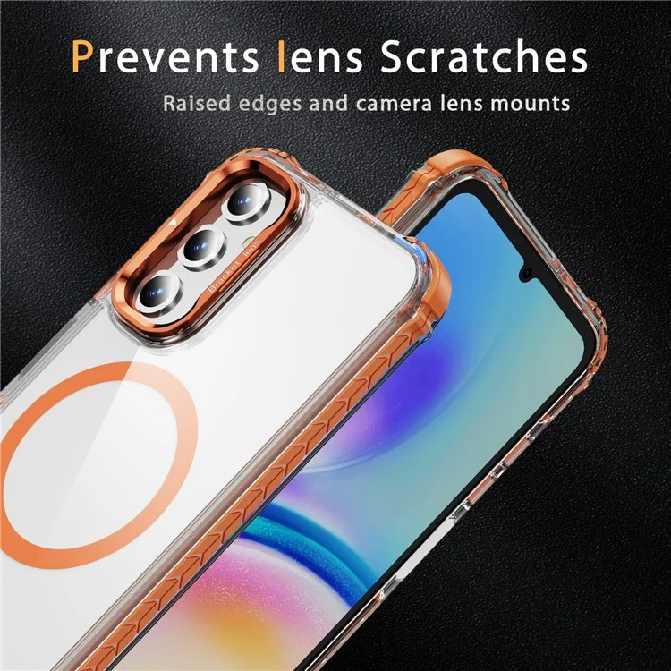 Para Samsung Galaxy A25 5G (Global) (161.0 x 76.5 x 8.3mm) Funda de teléfono transparente con soporte para lente Compatible con MagSafe - Naranja