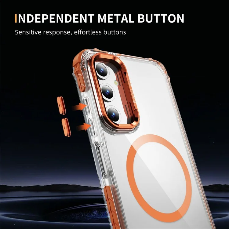 Para Samsung Galaxy A25 5G (Global) (161.0 x 76.5 x 8.3mm) Funda de teléfono transparente con soporte para lente Compatible con MagSafe - Naranja