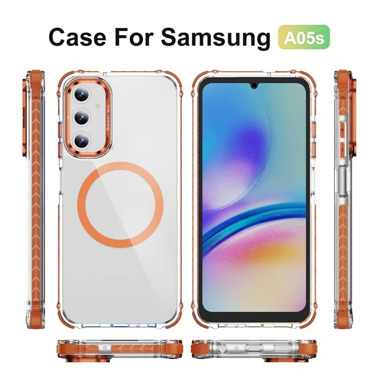 Para Samsung Galaxy A25 5G (Global) (161.0 x 76.5 x 8.3mm) Funda de teléfono transparente con soporte para lente Compatible con MagSafe - Naranja