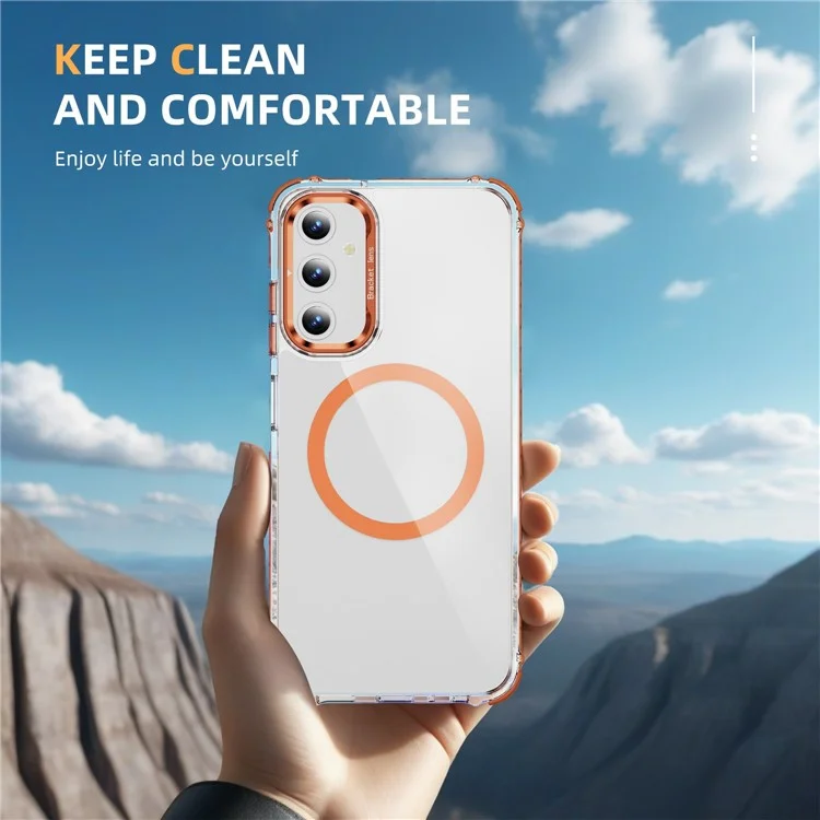Pour Samsung Galaxy A55 5G Clear Phone Case avec lentille Kickstand Cover Compatible avec MagSafe - Orange