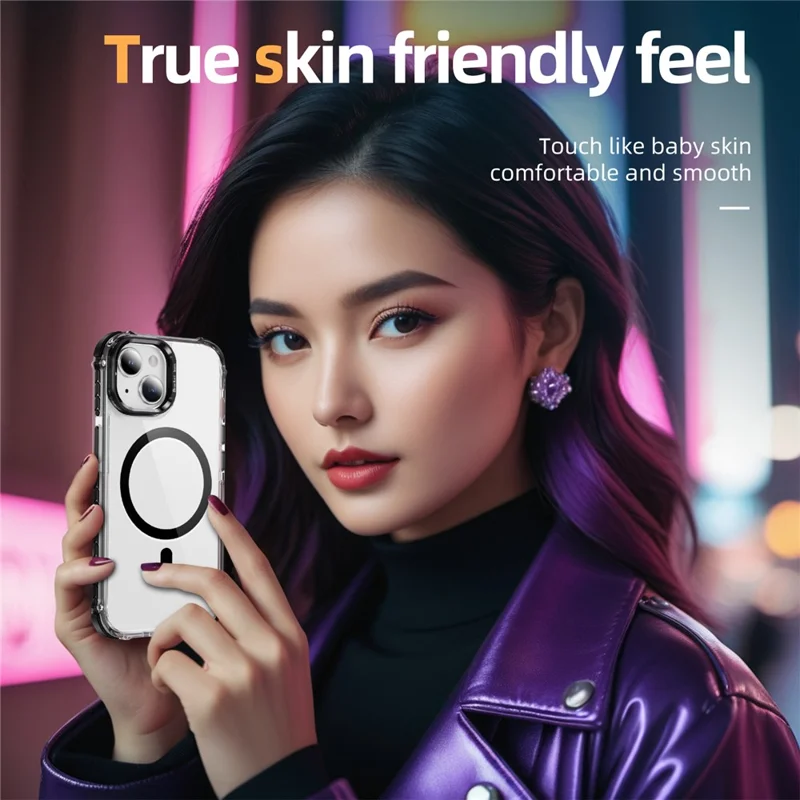 For iPhone 14 / 13 Clear Phone Case with Lens Kickstand Cover Compatible with MagSafe - Black