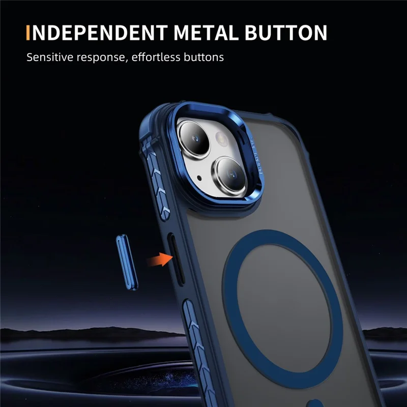 For iPhone 14 / 13 Case with Lens Kickstand Matte Back Cover Compatible with MagSafe - Blue