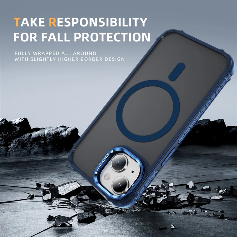 For iPhone 14 / 13 Case with Lens Kickstand Matte Back Cover Compatible with MagSafe - Blue