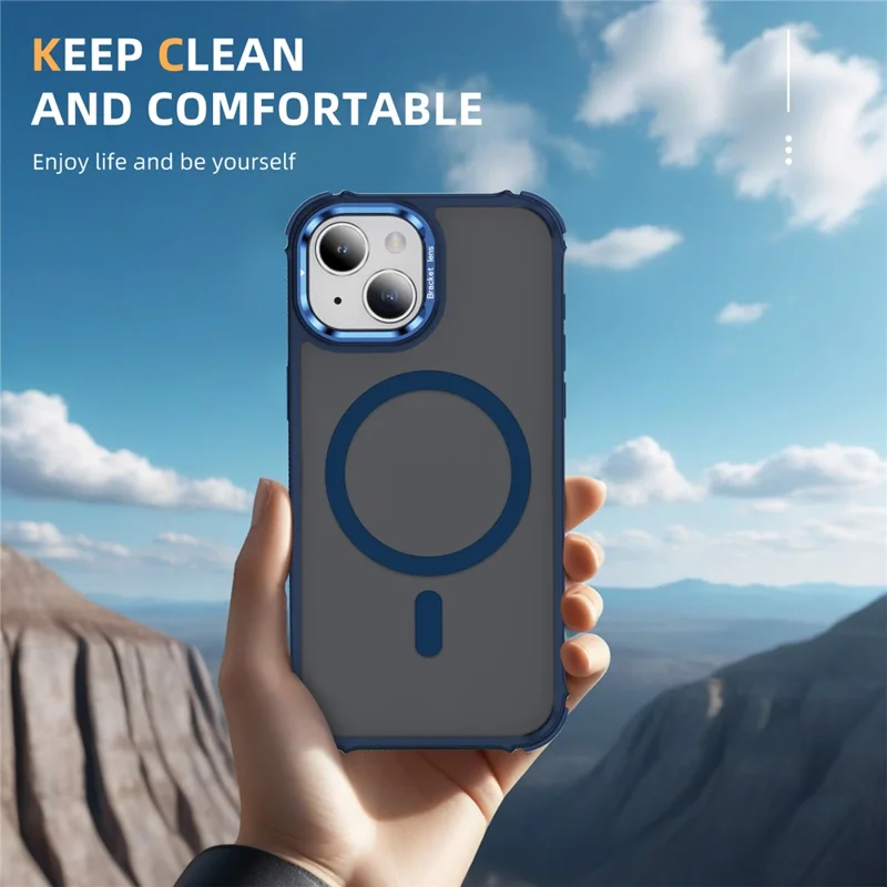 For iPhone 14 / 13 Case with Lens Kickstand Matte Back Cover Compatible with MagSafe - Blue