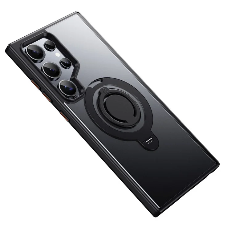 Für Samsung Galaxy S24 Ultra Hülle kompatibel mit MagSafe Ständer Matte PC+TPU Handyhülle mit Silikonring - Schwarz