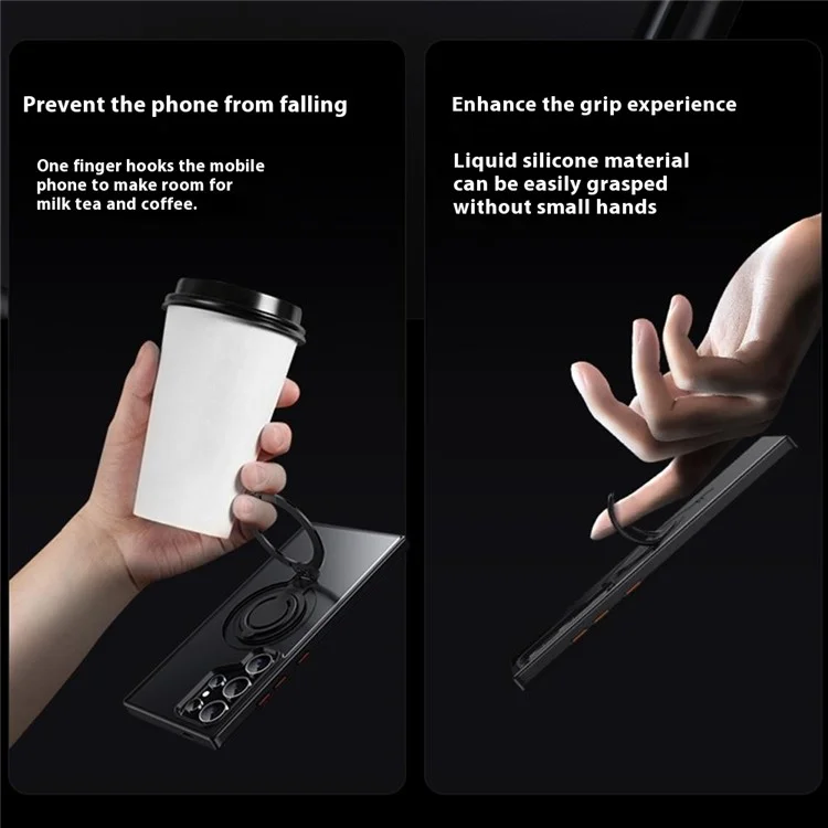 Für Samsung Galaxy S24 Ultra Hülle kompatibel mit MagSafe Ständer Matte PC+TPU Handyhülle mit Silikonring - Schwarz
