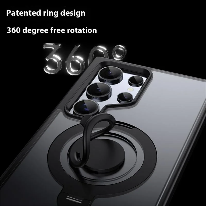 For Samsung Galaxy S24 Ultra Magnetic Case Kickstand Matte PC+TPU Phone Cover with Silicone Ring - Grey