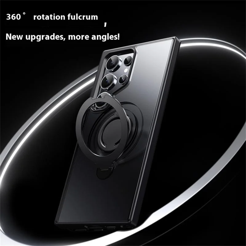 For Samsung Galaxy S24 Ultra Magnetic Case Kickstand Matte PC+TPU Phone Cover with Silicone Ring - Grey