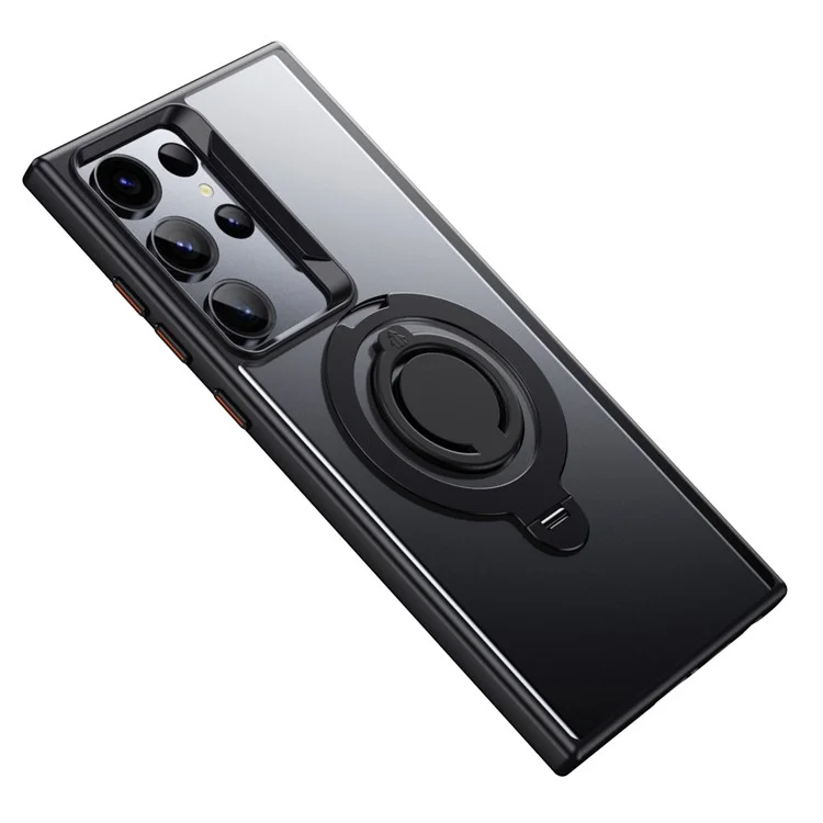 For Samsung Galaxy S23 Ultra Case Compatible with MagSafe Kickstand Matte PC+TPU Phone Cover with Silicone Ring - Black