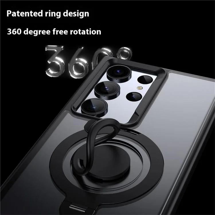 For Samsung Galaxy S23 Ultra Case Compatible with MagSafe Kickstand Matte PC+TPU Phone Cover with Silicone Ring - Black