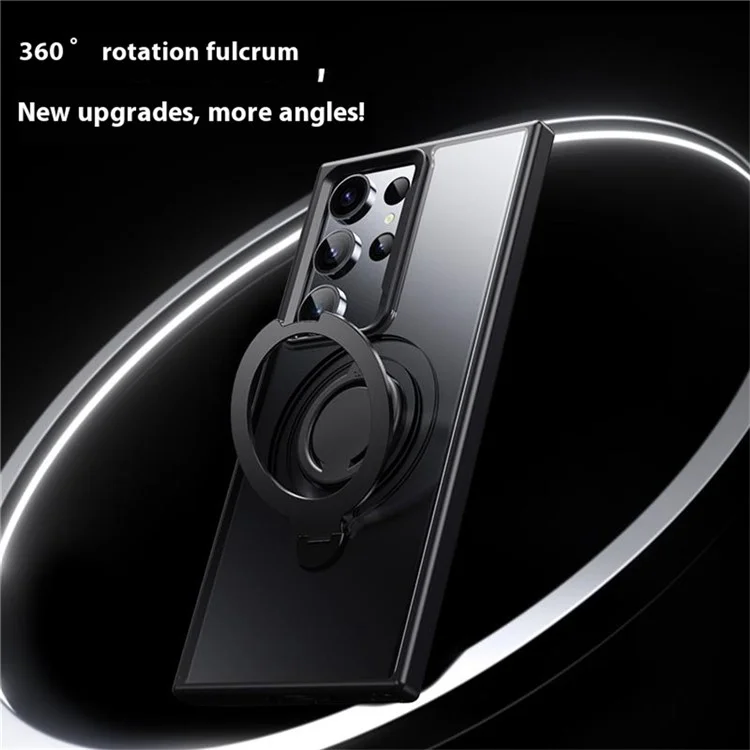 For Samsung Galaxy S23 Ultra Case Compatible with MagSafe Kickstand Matte PC+TPU Phone Cover with Silicone Ring - Black