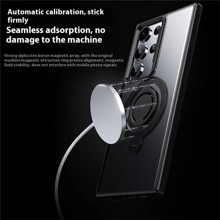 For Samsung Galaxy S23 Ultra Case Compatible with MagSafe Kickstand Matte PC+TPU Phone Cover with Silicone Ring - Black