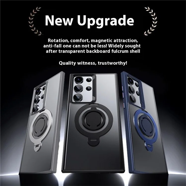 For Samsung Galaxy S23 Ultra Case Compatible with MagSafe Kickstand Matte PC+TPU Phone Cover with Silicone Ring - Black