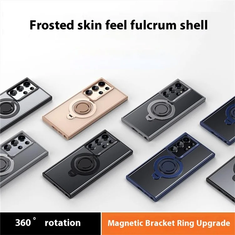 For Samsung Galaxy S23 Ultra Case Compatible with MagSafe Kickstand Matte PC+TPU Phone Cover with Silicone Ring - Black