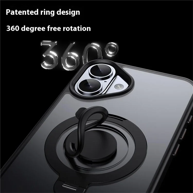 For iPhone 16 Plus Case Compatible with MagSafe Kickstand Matte PC+TPU Phone Cover with Silicone Ring - Black