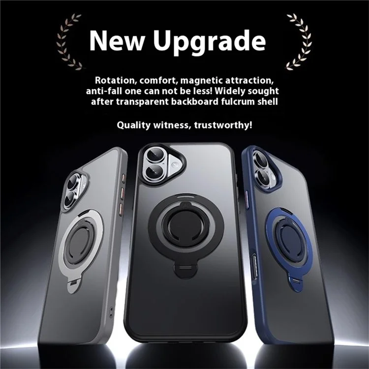 For iPhone 16 Plus Case Compatible with MagSafe Kickstand Matte PC+TPU Phone Cover with Silicone Ring - Black
