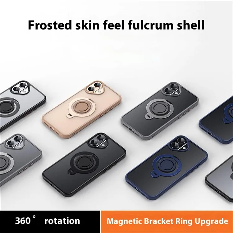 For iPhone 16 Plus Case Compatible with MagSafe Kickstand Matte PC+TPU Phone Cover with Silicone Ring - Black