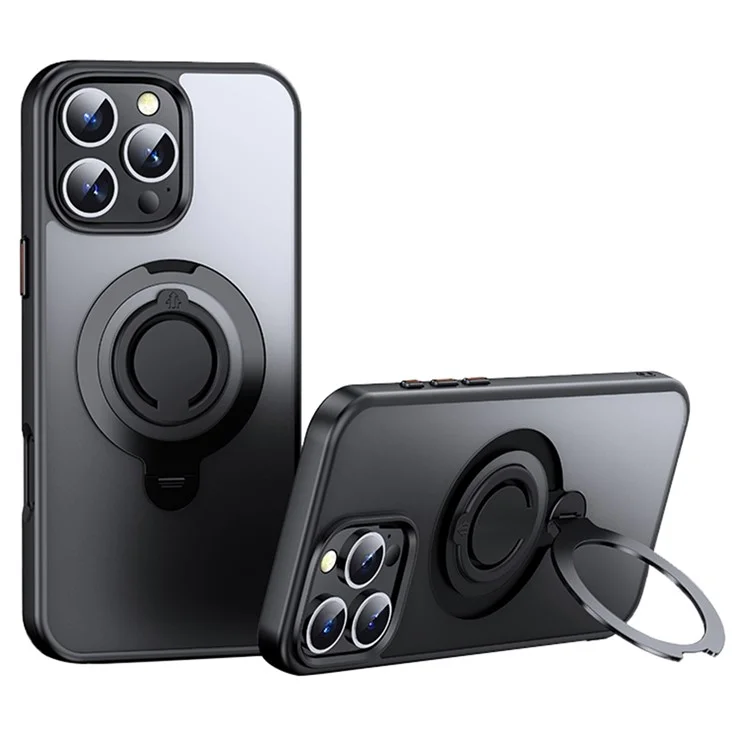 For iPhone 16 Pro Max Case Compatible with MagSafe Kickstand Matte PC+TPU Phone Cover with Silicone Ring - Black