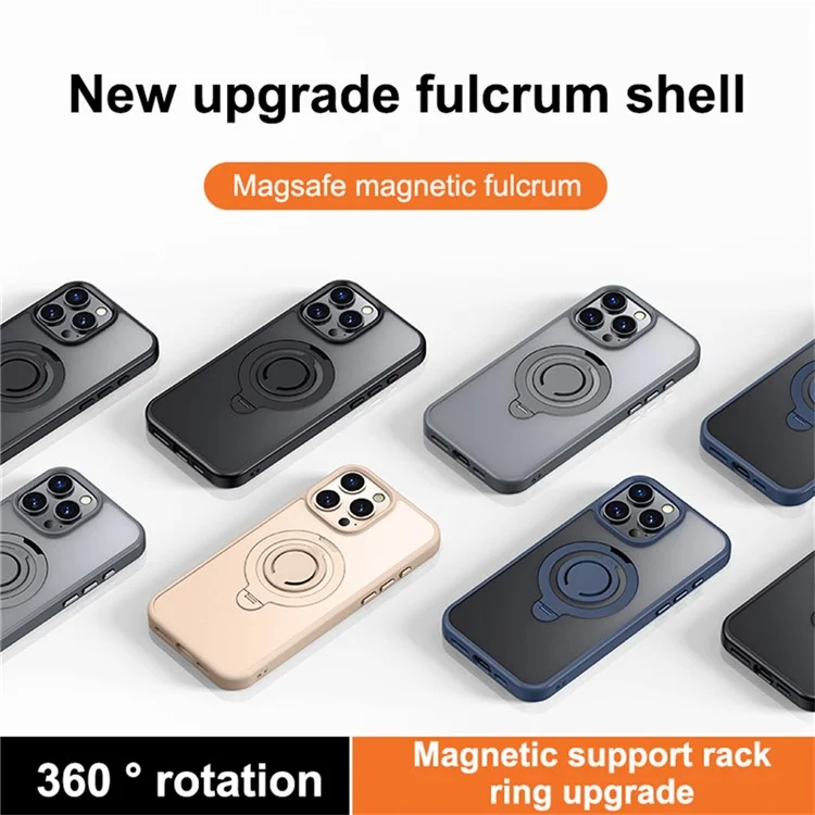 For iPhone 16 Pro Max Case Compatible with MagSafe Kickstand Matte PC+TPU Phone Cover with Silicone Ring - Black