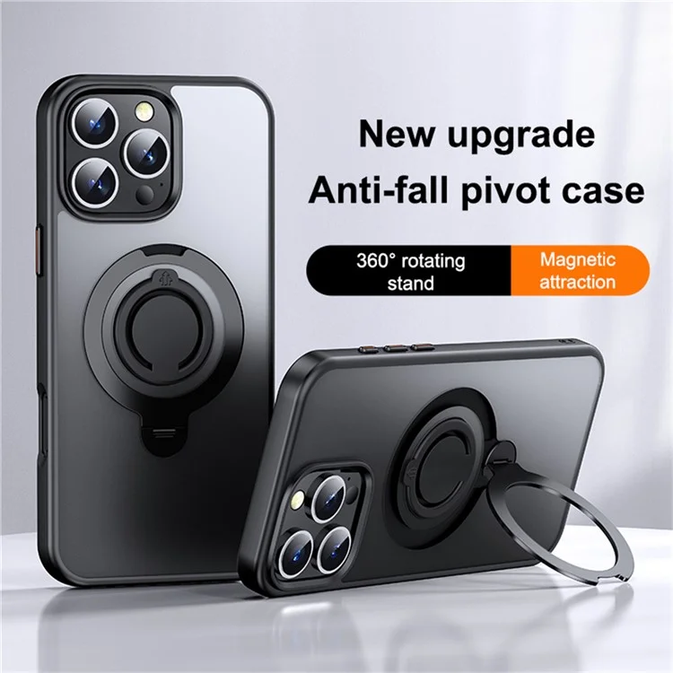 For iPhone 16 Pro Max Case Compatible with MagSafe Kickstand Matte PC+TPU Phone Cover with Silicone Ring - Black
