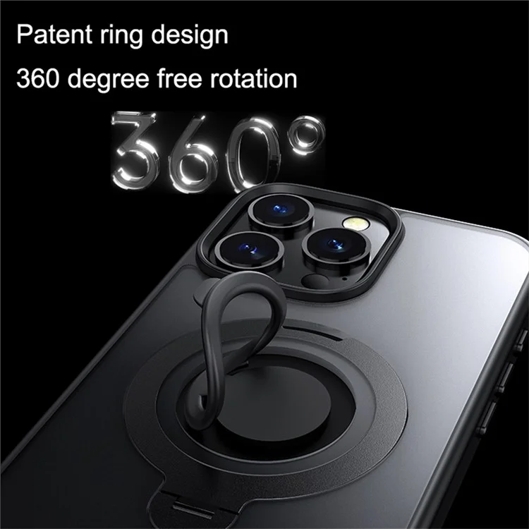For iPhone 16 Pro Max Case Compatible with MagSafe Kickstand Matte PC+TPU Phone Cover with Silicone Ring - Black