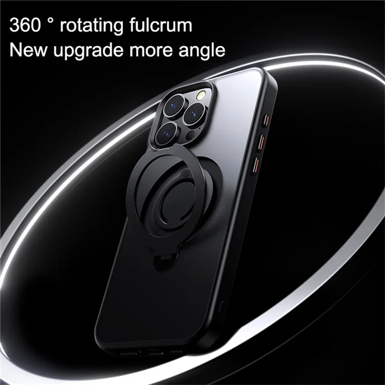 For iPhone 16 Pro Max Case Compatible with MagSafe Kickstand Matte PC+TPU Phone Cover with Silicone Ring - Black