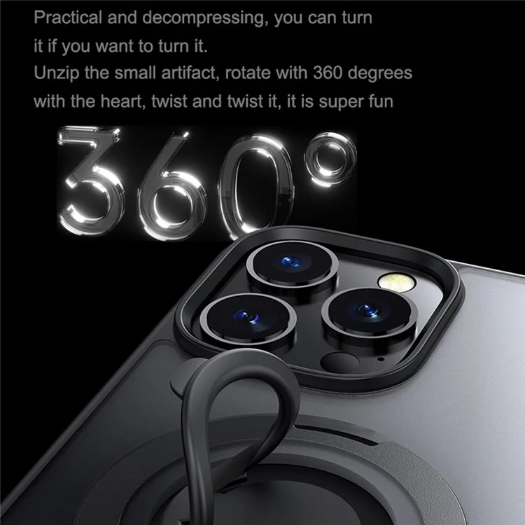 For iPhone 16 Pro Max Case Compatible with MagSafe Kickstand Matte PC+TPU Phone Cover with Silicone Ring - Black