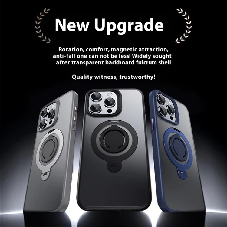 For iPhone 15 Pro Max Case Compatible with MagSafe Kickstand Matte PC+TPU Phone Cover with Silicone Ring - Black
