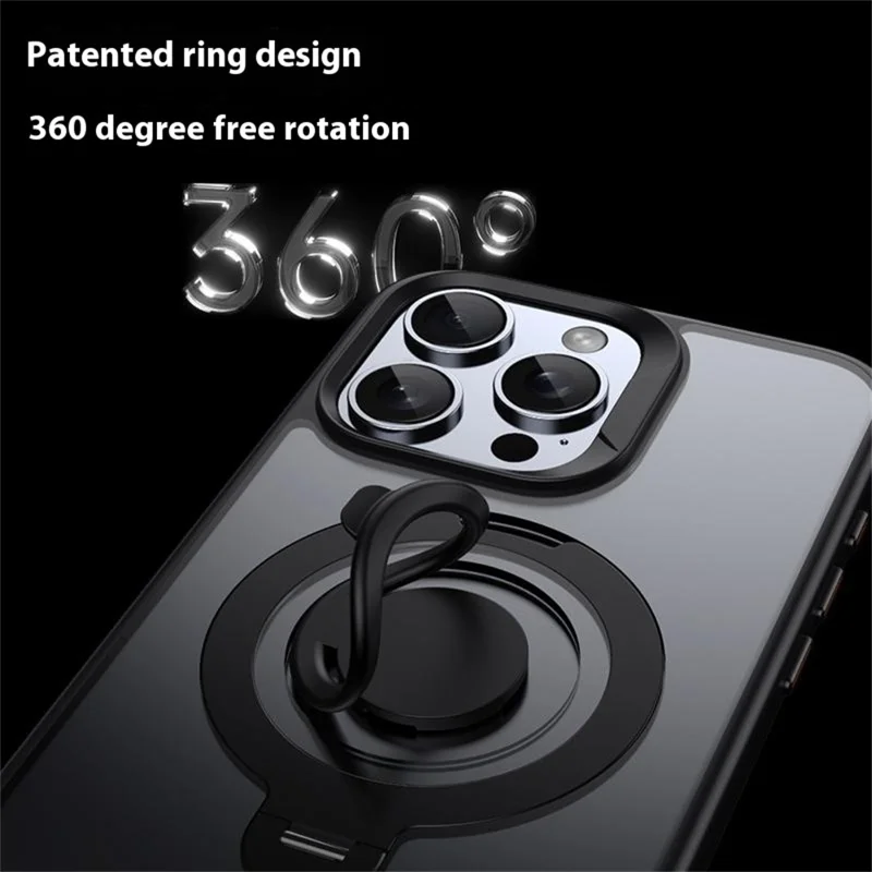 For iPhone 13 Pro Case Compatible with MagSafe Kickstand Matte PC+TPU Phone Cover with Silicone Ring - Black