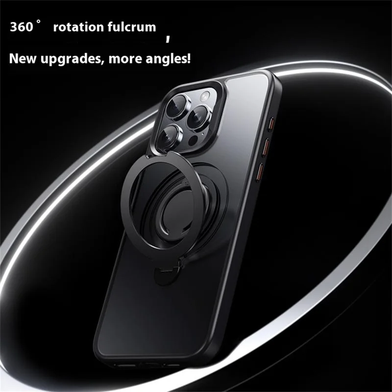For iPhone 13 Pro Case Compatible with MagSafe Kickstand Matte PC+TPU Phone Cover with Silicone Ring - Black