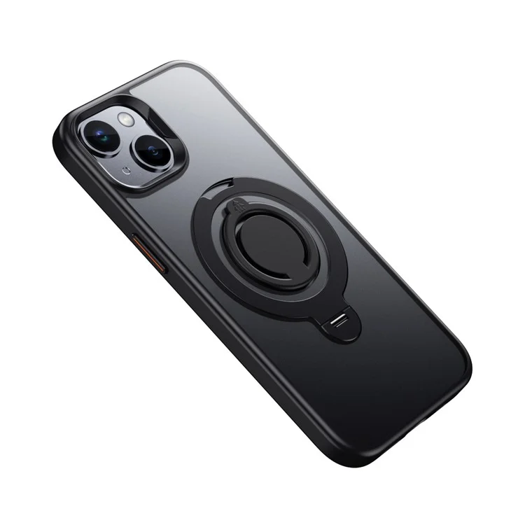 Coque pour iPhone 13 6.1 pouces compatible avec MagSafe, support intégré, revêtement mat en PC+TPU avec anneau en silicone - Noir