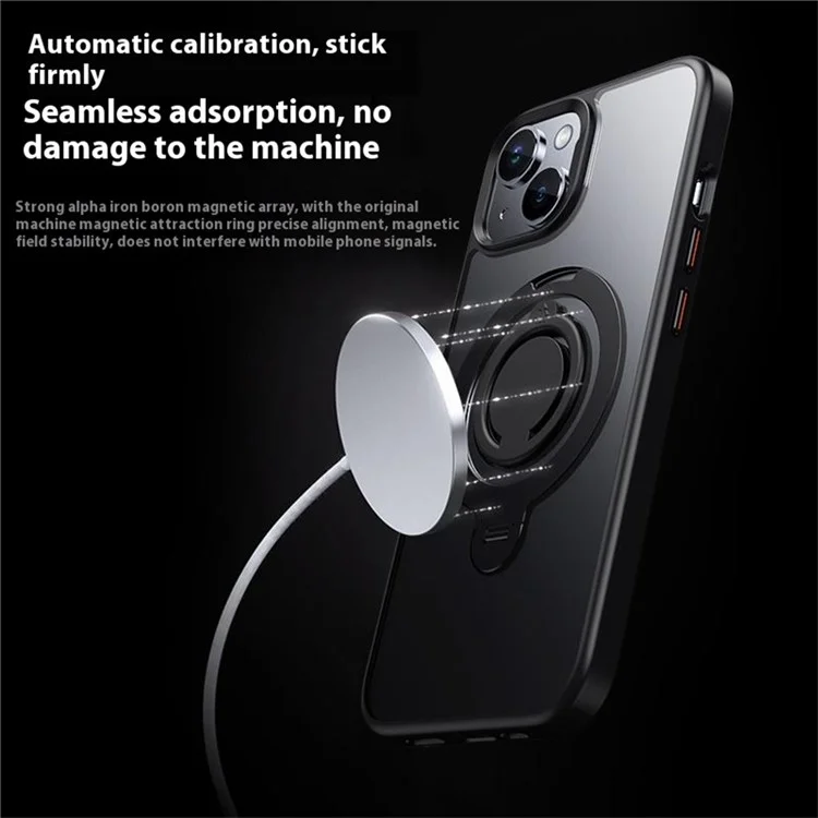 Coque pour iPhone 13 6.1 pouces compatible avec MagSafe, support intégré, revêtement mat en PC+TPU avec anneau en silicone - Noir