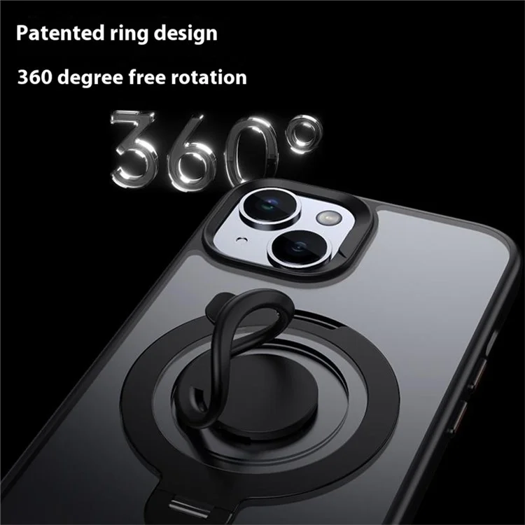 Coque pour iPhone 13 6.1 pouces compatible avec MagSafe, support intégré, revêtement mat en PC+TPU avec anneau en silicone - Noir
